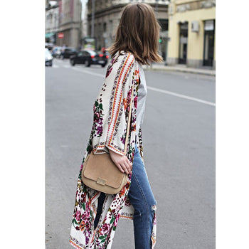 Loose Floral Print Chiffon Cardigan