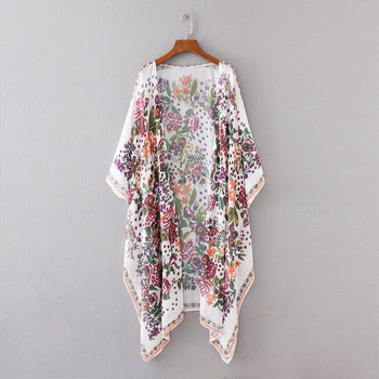 Loose Floral Print Chiffon Cardigan