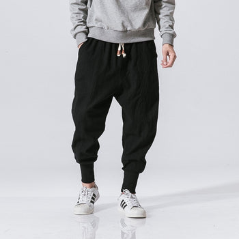 Japanese Style Casual Cotton Linen Trousers