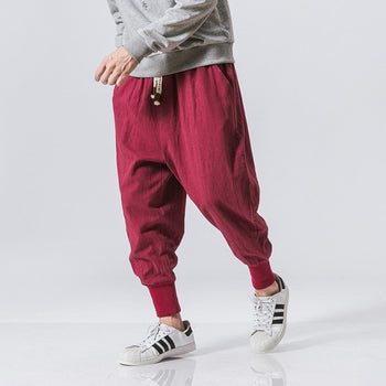 Japanese Style Casual Cotton Linen Trousers