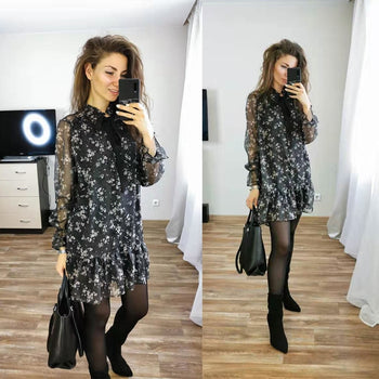 Long Sleeve Vintage Style Floral Print Dress