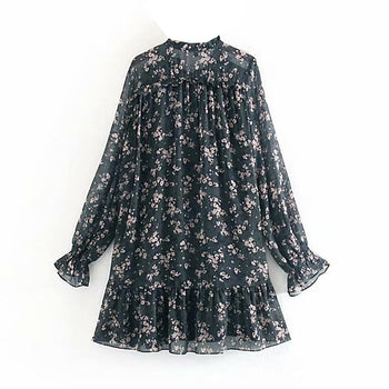 Long Sleeve Vintage Style Floral Print Dress