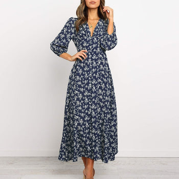 Chiffon Floral Print Lantern Sleeve Dresses