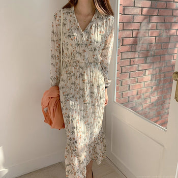 Elegant Floral Print Full Sleeve Long Dress