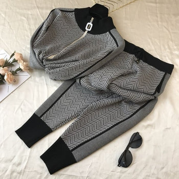 Plaid Knitted Tracksuits