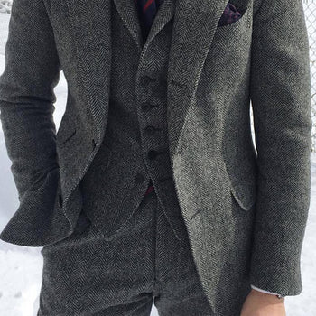 Grey Wool 3 Piece Tweed Suit