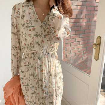 Elegant Floral Print Full Sleeve Long Dress