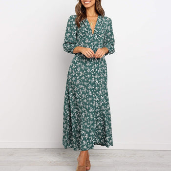 Chiffon Floral Print Lantern Sleeve Dresses